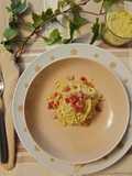 Spaghetti ricotta pesto e pancetta croccante