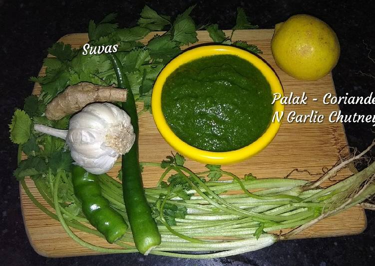 Recipe of Quick Spinach Palak Coriander And Garlic Chutney