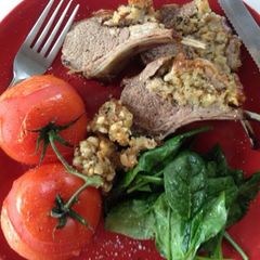 A picture of Mozzarella & Pine Nut stuffed Lamb Rack.