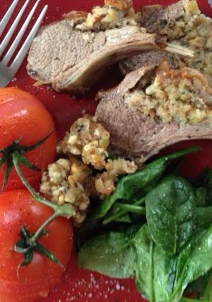 A picture of Mozzarella & Pine Nut stuffed Lamb Rack.
