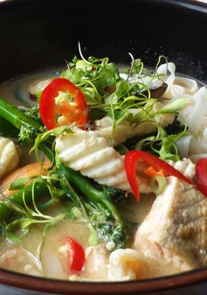 A picture of Coconut Seafood Broth.