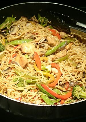 A picture of Chicken Stirfry with Chow Mein Noodles.