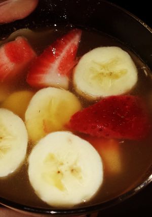 A picture of strawberry, banana&pineapple punch.