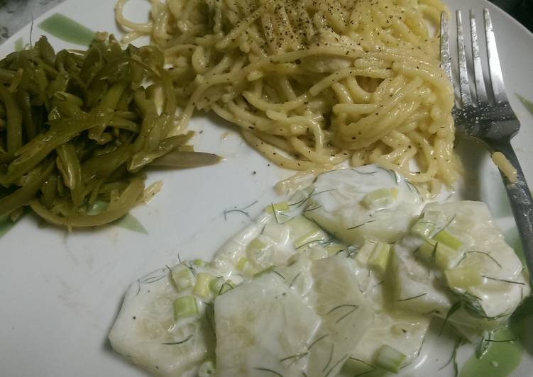 Chicken Pasta with Cucumber Salad