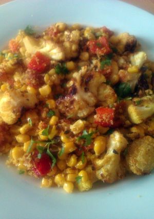 A picture of Vickys Roast Spiced Cauliflower & Corn Salad GF DF EF SF NF.