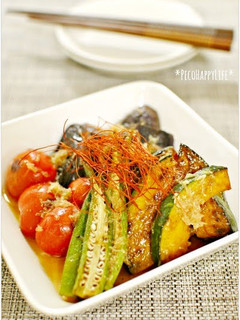 A picture of Sautéed Veggies Dressed with Mentsuyu and Grated Daikon.
