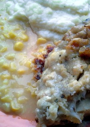 A picture of Chicken Alfredo Cream Corn Mashed Potatoes.
