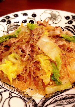 A picture of Pork, Chinese Cabbage and Cellophane Noodle Stir-fry.