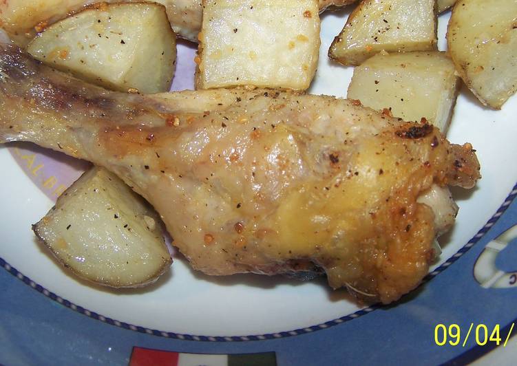 Recipe of Super Quick Homemade Oven Roasted Chicken and Potatoes
