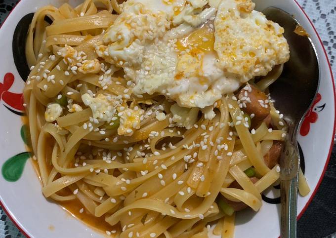 Cara Membuat Resep Fettuchini bolognesse+telor ceplok