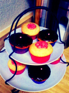 A picture of Chocolate ganache & Raspberry white zin Cupcakes.