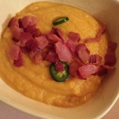 A picture of Paleo butternut squash soup with jalapeno.
