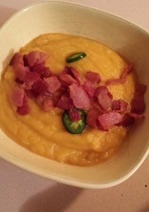 A picture of Paleo butternut squash soup with jalapeno.