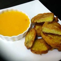 A picture of Beer Batter Sweet Potato With Orange Sauce.