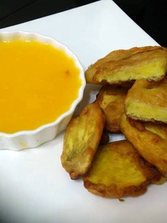 A picture of Beer Batter Sweet Potato With Orange Sauce.