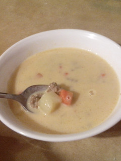 A picture of Cheeseburger Soup.