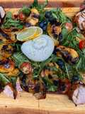 Grilled peaches, pork and burrata
