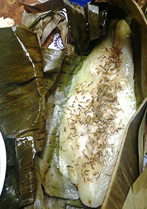 A picture of Swai in banana leaf.