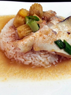 A picture of Poached Salmon In Thai Red Curry.