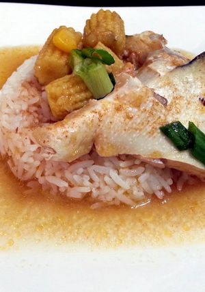 A picture of Poached Salmon In Thai Red Curry.