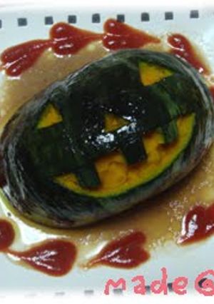 A picture of For Halloween! Kabocha Squash Stuffed with Meat.
