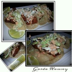 A picture of Gorda's Cali style beer battered fish tacos.