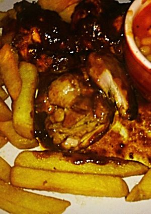 A picture of Tex's Devil's Cut BBQ Chicken Thighs 🍗🍷🍶🔥.