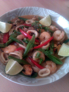 A picture of Vickys Thai-Style Seafood Curry, GF DF EF SF NF.