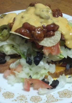 A picture of Open Face Nacho Cheeseburger.