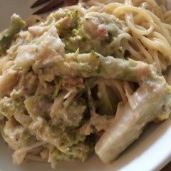 A picture of Pasta with Tofu, Natto, and Miso Cheese-Style Sauce.