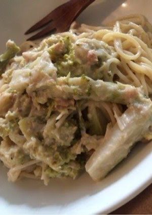 A picture of Pasta with Tofu, Natto, and Miso Cheese-Style Sauce.