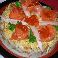 Decorated Chirashi Sushi A picture of Decorated Chirashi Sushi.