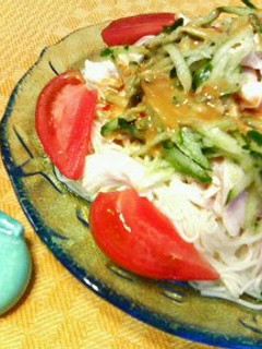 A picture of Cold Somen Noodles with Sesame Sauce for Summer.