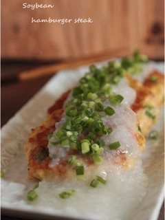 A picture of Soy Burger with Daikon Radish Sauce.