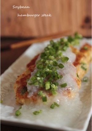 A picture of Soy Burger with Daikon Radish Sauce.