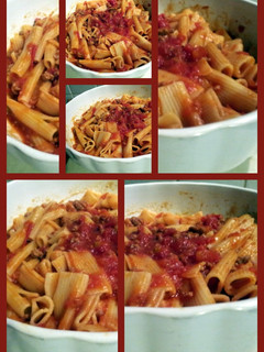 A picture of AMIEs PASTA with Sausage & Spicy Tomatoe Sauce.
