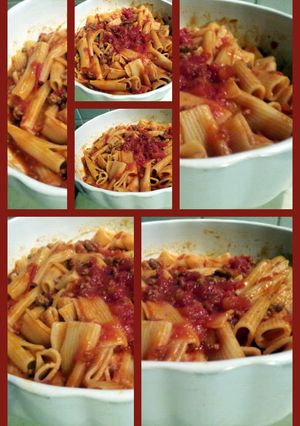 A picture of AMIEs PASTA with Sausage & Spicy Tomatoe Sauce.