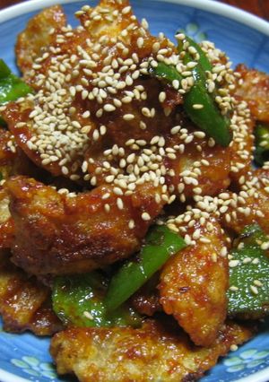 A picture of Crispy! Chicken Skin Stir-Fried in Spicy Miso.