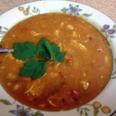 A picture of Morrocan chicken and chickpea soup.