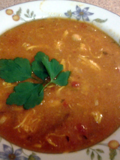A picture of Morrocan chicken and chickpea soup.