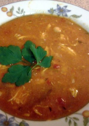A picture of Morrocan chicken and chickpea soup.