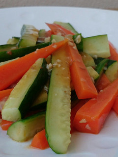 A picture of Stir Fry Carrot and Cucumber In Oxtail Soup.