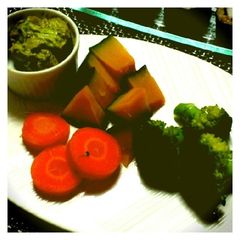 A picture of Steamed Vegetables with Avocado Sauce.