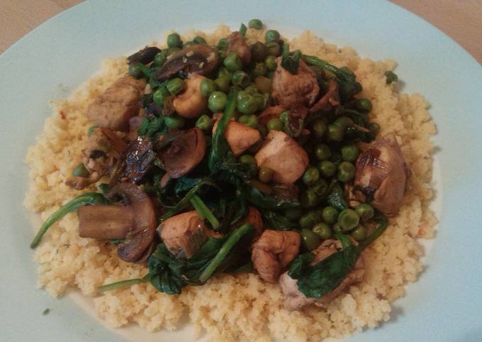 Vickys Chicken, Mushroom & Spinach Stir-Fry, GF DF EF SF NF