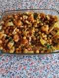Ensalada templada de garbanzos con champiñón y gambas