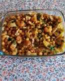 Ensalada templada de garbanzos con champiñón y gambas