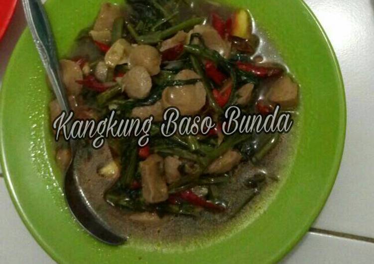 Cara Bikin Kangkung tumis baso kuah saus tiram, Bikin Ngiler