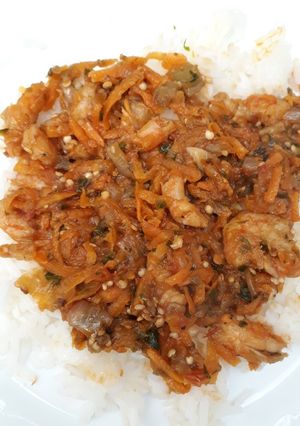 Una foto de Langostinos al wok