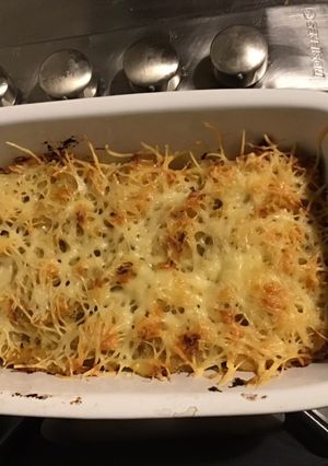 Une photo de Écrasée de panais au bouillon de champignons et fromage