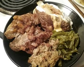 Popular Cuisine Pork chops stuffed with homemade stuffing and caramelized apples Most Delicious